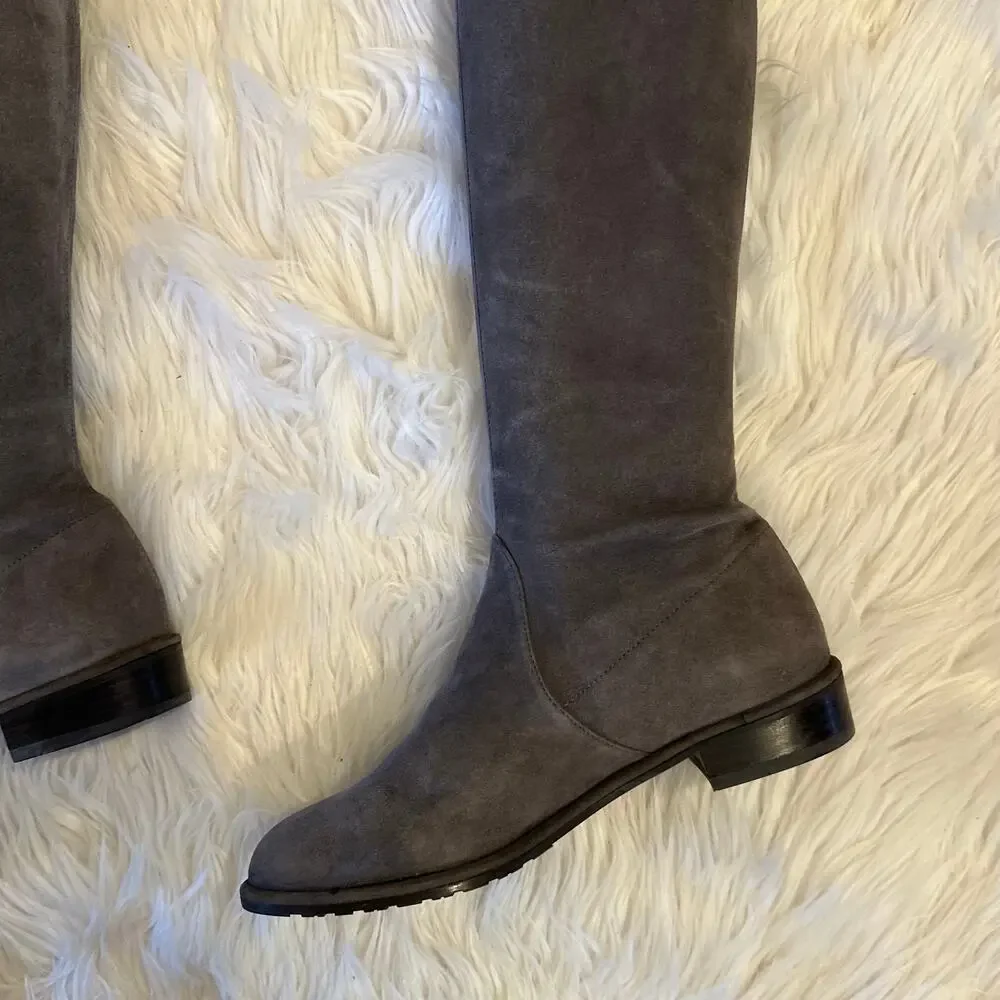 Stuart Weitzman Lowland Bold Boot Over The Knee High Boots Suede Block Heel Flat